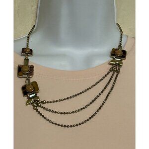 Howard Triabal Necklace Amber Color Rhinestone Squares Asymmetrical Orange